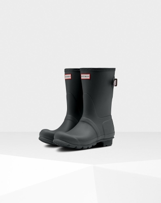 Hunter Original Back Adjustable Kort Gummistøvler Dame Svarte Lilla | NO-8564XZA