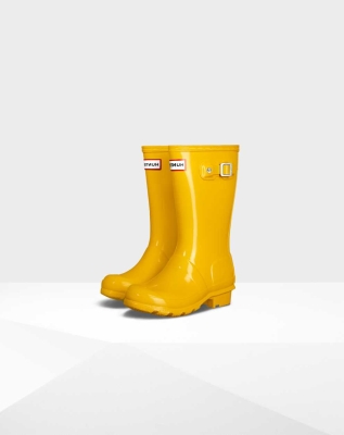 Hunter Original Big Gloss Wellington Kort Gummistøvler Barn Gul | NO-7123DSX