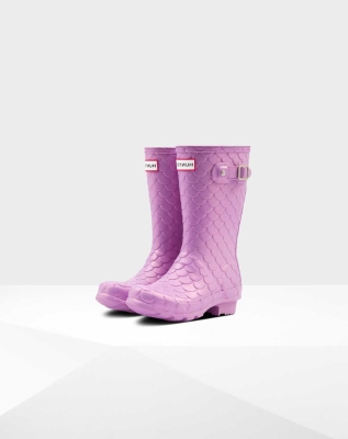 Hunter Original Big Sea Dragon Texture Wellington Kort Gummistøvler Barn Lilla | NO-3519UQN