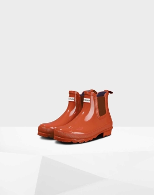 Hunter Original Gloss Chelsea Støvler Dame Rød | NO-0398HKW