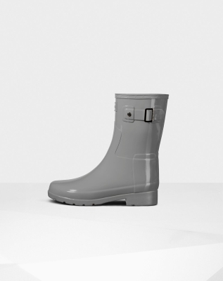 Hunter Refined Slim Fit Gloss Kort Gummistøvler Dame Grå | NO-6350TFX
