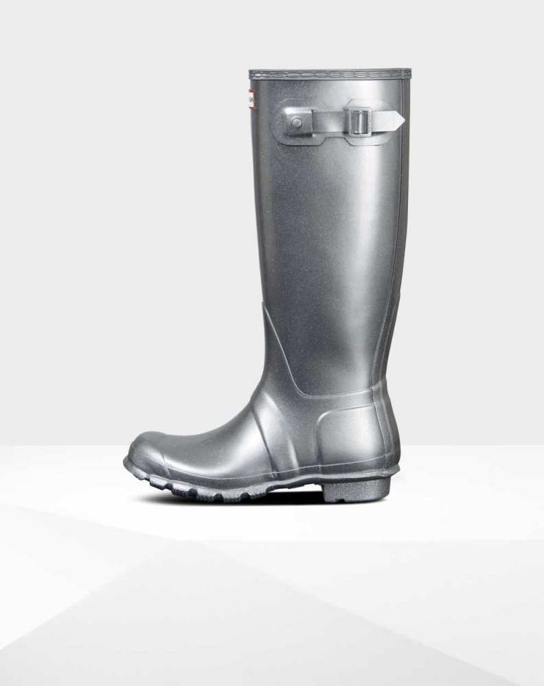 Hunter Original Cosmic Glitter Wellington Høye Gummistøvler Dame Sølv | NO-3074FPN