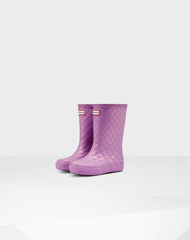 Hunter Original First Sea Dragon Texture Wellington Kort Gummistøvler Barn Rosa | NO-6781HMG