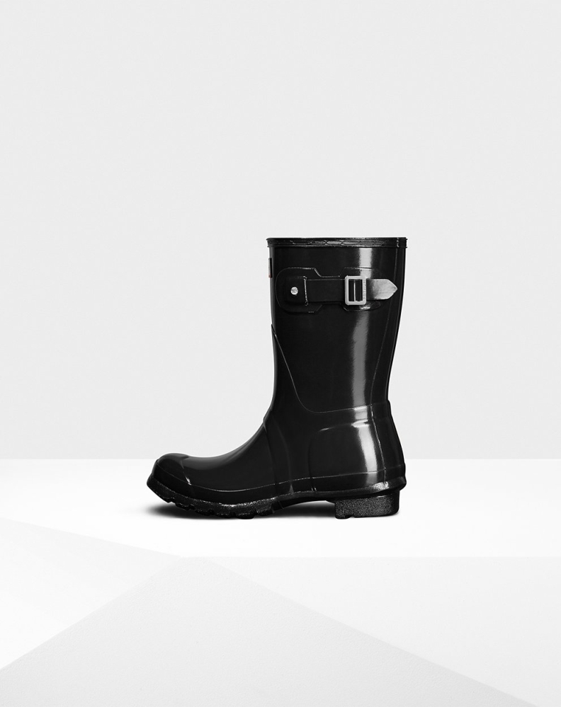 Hunter Original Gloss Kort Gummistøvler Dame Svarte | NO-3542ENC