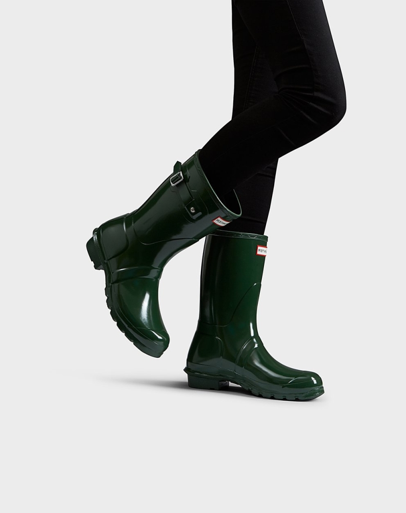 Hunter Original Gloss Kort Gummistøvler Dame Grønn | NO-8732MBO