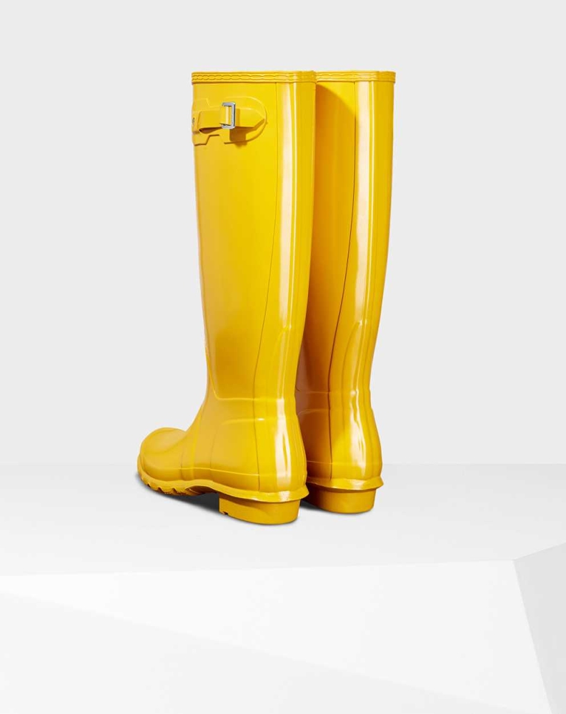 Hunter Original Gloss Wellington Høye Gummistøvler Dame Gul | NO-3957KTF