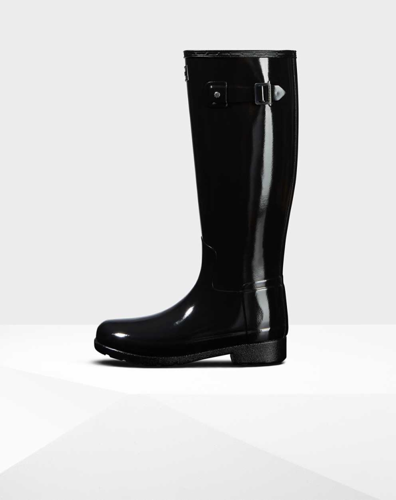 Hunter Original Refined Gloss Wellington Høye Gummistøvler Dame Svarte | NO-4063YQJ