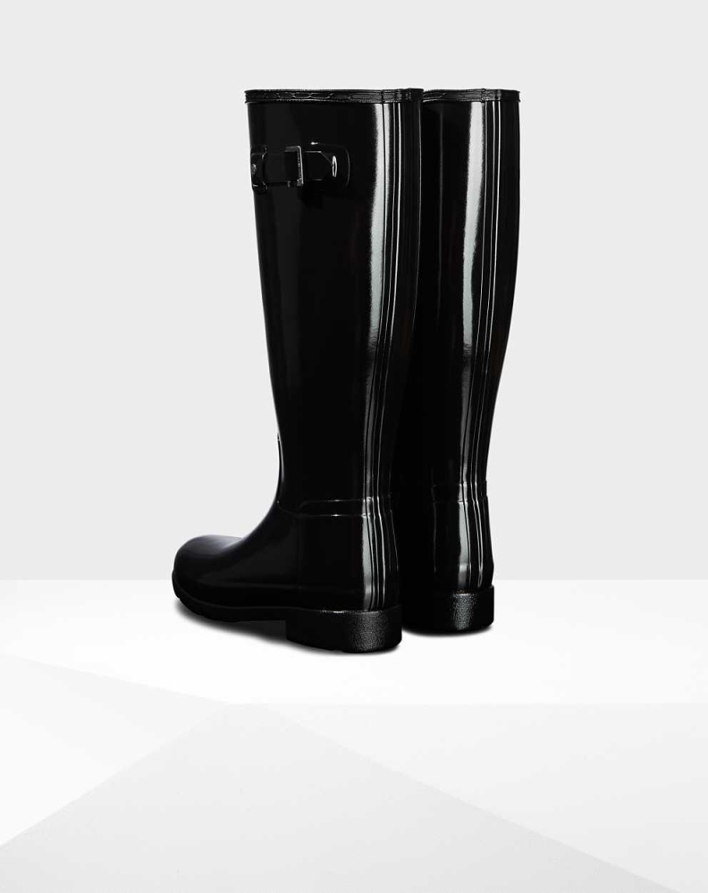 Hunter Original Refined Gloss Wellington Høye Gummistøvler Dame Svarte | NO-4063YQJ