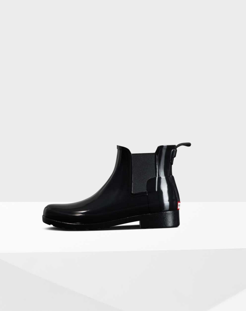 Hunter Refined Gloss Slim Fit Chelsea Støvler Dame Svarte | NO-6359AHZ