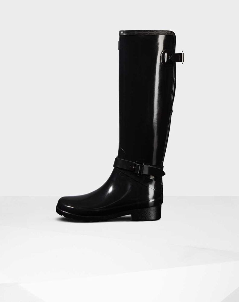 Hunter Refined Gloss Wellington Høye Gummistøvler Dame Svarte | NO-6931TSJ