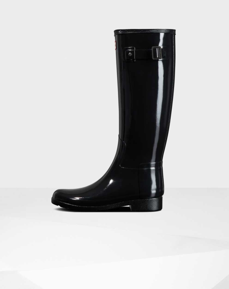 Hunter Refined Slim Fit Gloss Wellington Høye Gummistøvler Dame Svarte | NO-0219DZF