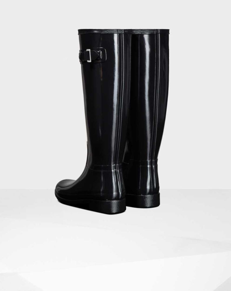 Hunter Refined Slim Fit Gloss Wellington Høye Gummistøvler Dame Svarte | NO-0219DZF