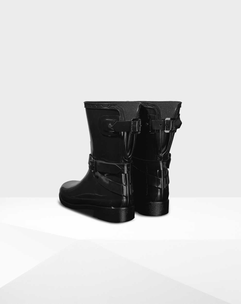 Hunter Refined Slim Fit Gloss Wellington Kort Gummistøvler Dame Svarte | NO-9403WRF