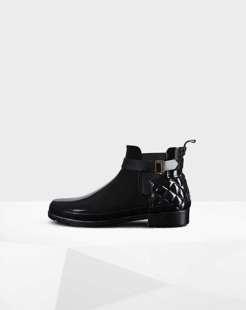 Hunter Refined Slim Fit Quilted Gloss Chelsea Støvler Dame Svarte | NO-6354VJG