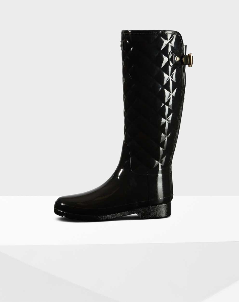 Hunter Refined Slim Fit Quilted Wellington Høye Gummistøvler Dame Svarte | NO-7952KPO